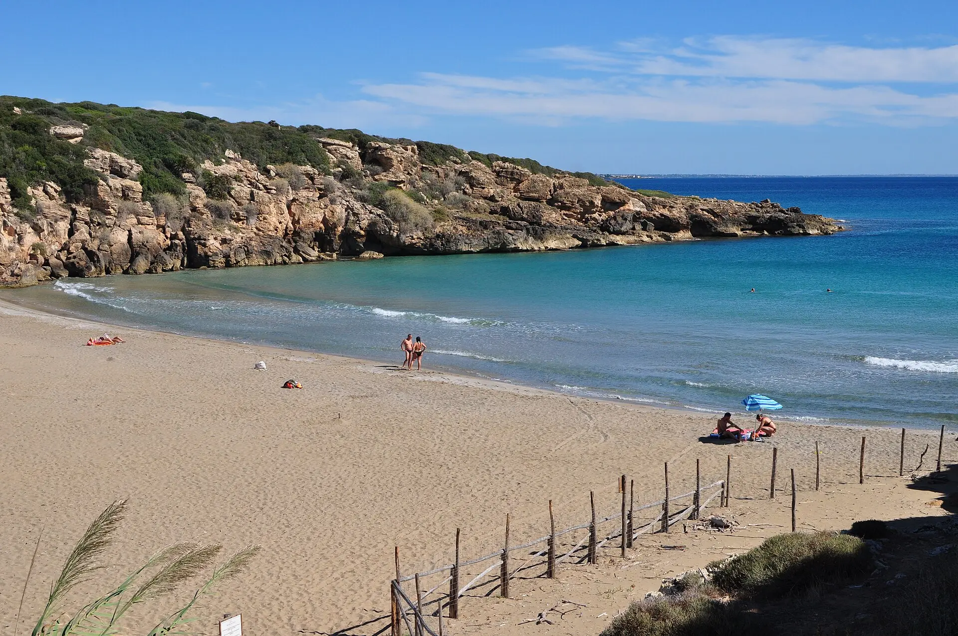 The sandy cove of Calamosche in the Vendicari reserve, enclosed between two rocky headlands